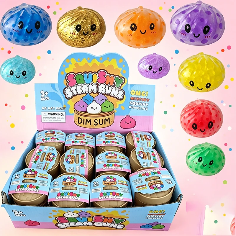 Mini Glitter Dumpling Squishy with Box Dumplings Sensory Squeeze Toy for Stress Relief Random Color Soft TPR