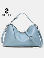 Zency Genuine Leather Tophandle Bag Fashion Hobo Bag Women Shoulder Handbag Crossbody Designer Elegant White Satchel Retro Brown