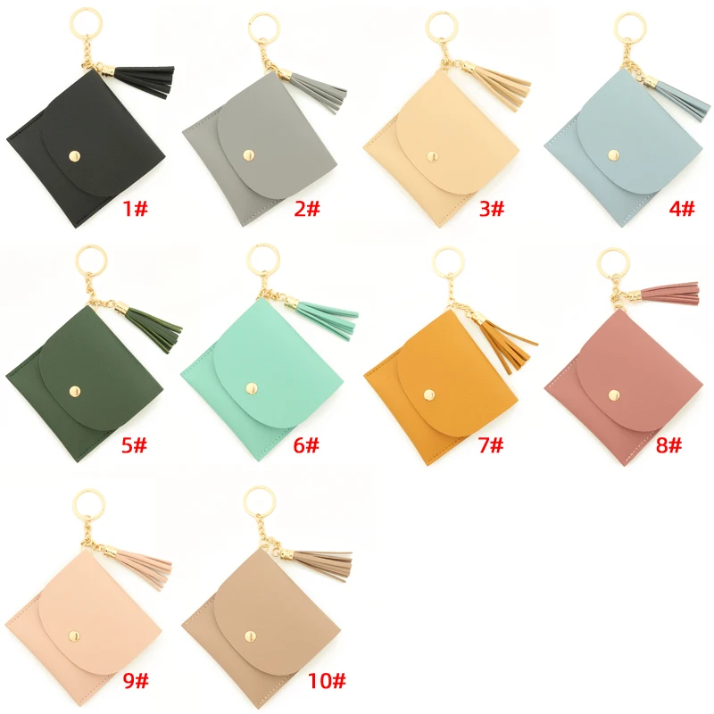 PU Leather Card Holder Ladies Wallet Coin Pu Fashion Keychain Wholesale Bracelet Keyring For Women diamond wallet  PU tassel bag