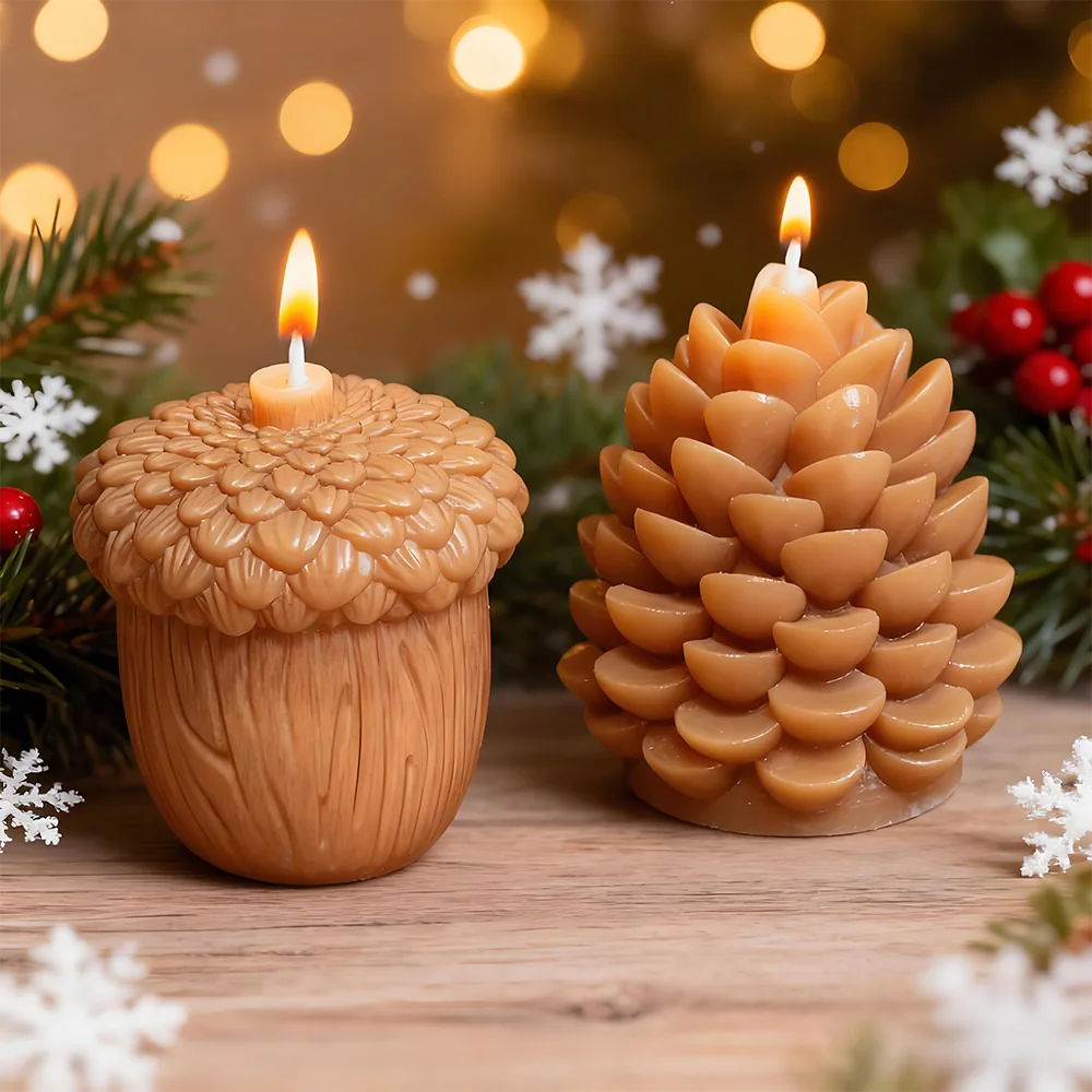Molde de vela de piña 3D, bellota, avellana, nuez, bricolaje, piña de Navidad, cedro, aromaterapia, jabón, yeso, resina, molde de silicona, manualidades