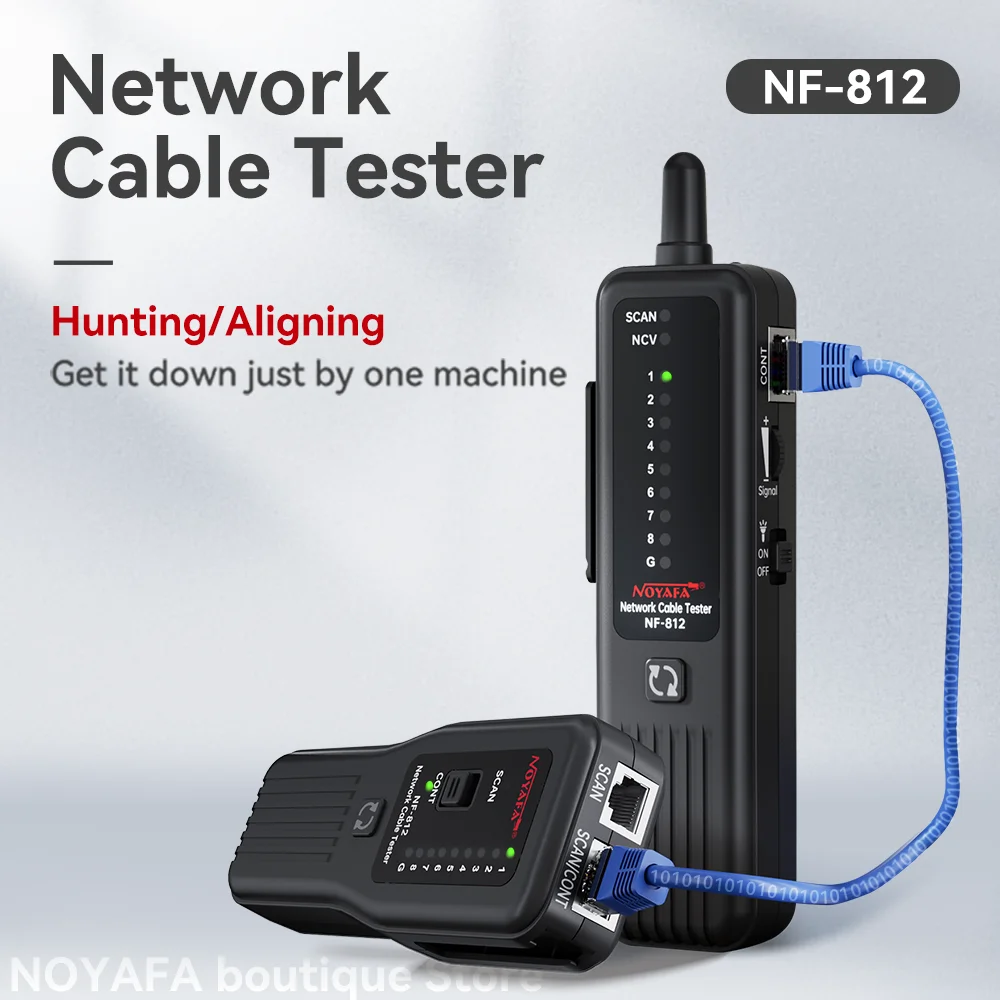 Noyafa penguji kabel jaringan NF-812, alat jaringan RJ45 RJ11 kabel pelacak tahan api 100V kontinuitas Tester