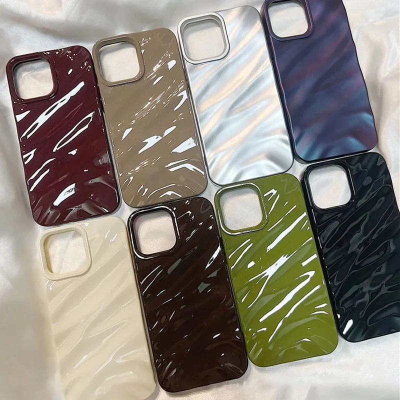 Luxury 3D Wavy Pattern Phone Case For iPhone 16 15 14 13 12 Pro Max Plus Solid Color Glossy Soft Silicone Case Phone Accessories - náhled 3