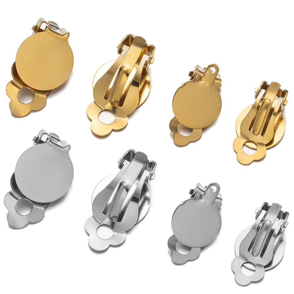 10 stuks goud roestvrij staal clip-on oorbel converters instelling lade bevindingen voor vrouwen DIY niet-piercing oorbellen sieraden maken - afbeelding 2