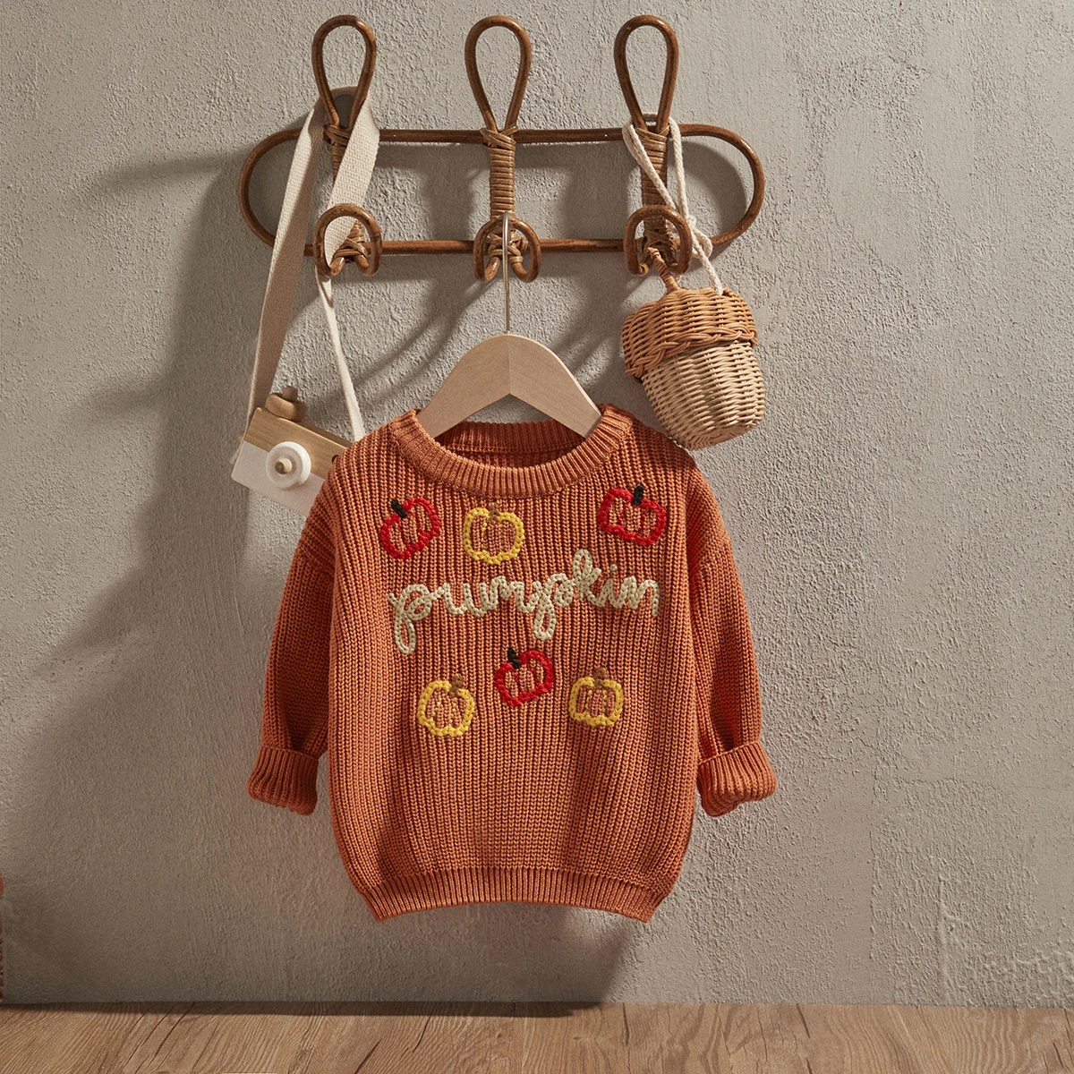 EWODOS Baby Sweater Pumpkin Letter Embroidery Crew Neck Long Sleeve Pullovers Winter Toddler Halloween Clothes Unisex Jumper Top