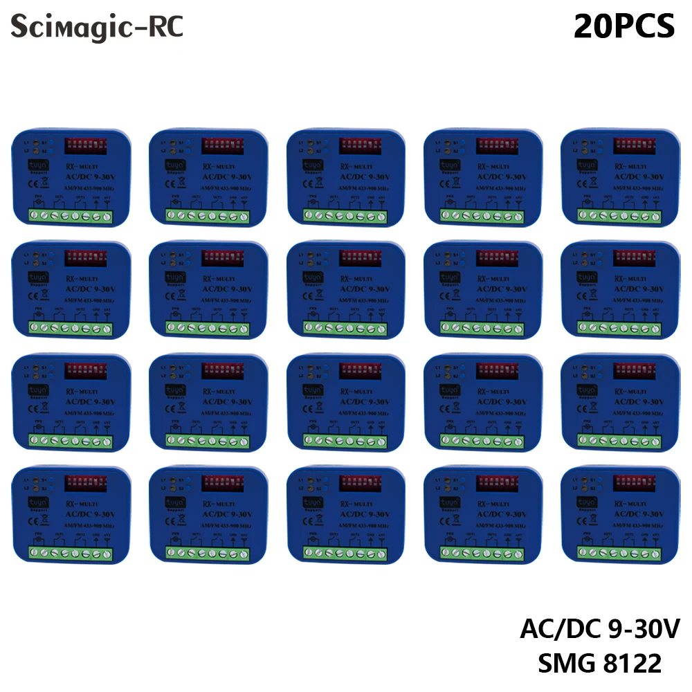 1-20PCS Tuya WiFi Smart Switch 2CH Universal RX Multi Frequency 300-900MHz Garage Door Receiver 9-30V 85-250V Gate Receiver