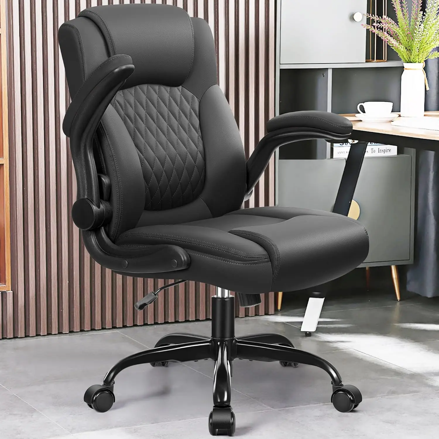 Office Chair, PU Home Computer Desk Chairs with Ergonomic Back Support, 360°Swivel Free，Small Gmaing Chair with Wheels a