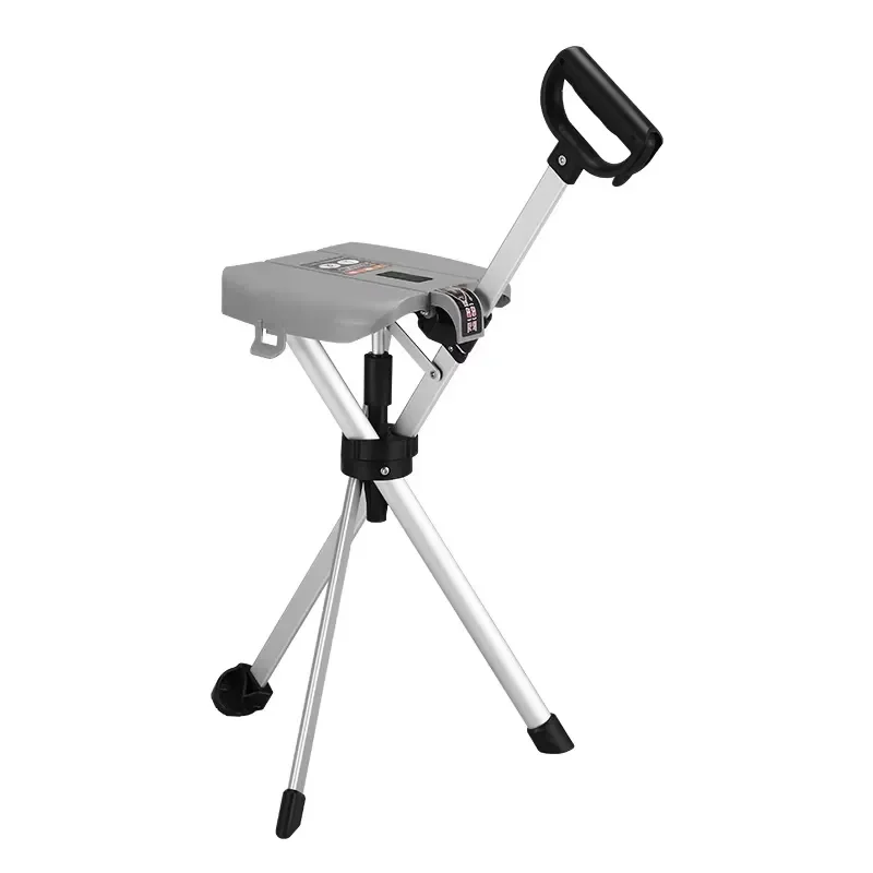 Adjustable Height Folding Cane Chair 100kg Load Bearing Aluminum Alloy Walking Stick Stool Non Slip Seat for Elderly Outdoor