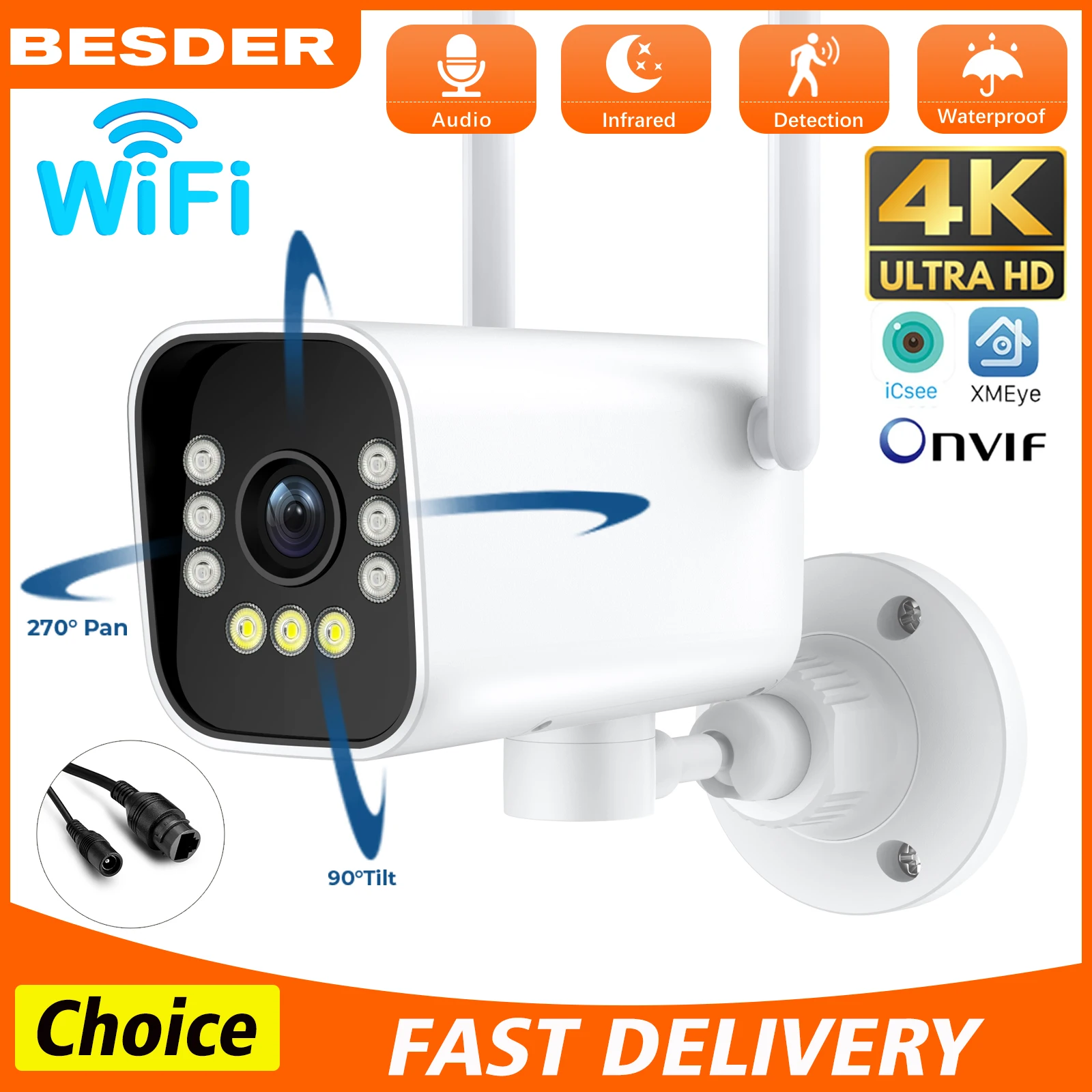 8MP 4K WIFI Bullet Camera Outdoor Wireless PTZ IP Camera Auto Tracking Night Vision CCTV Smart Home Security Protection ICSEE