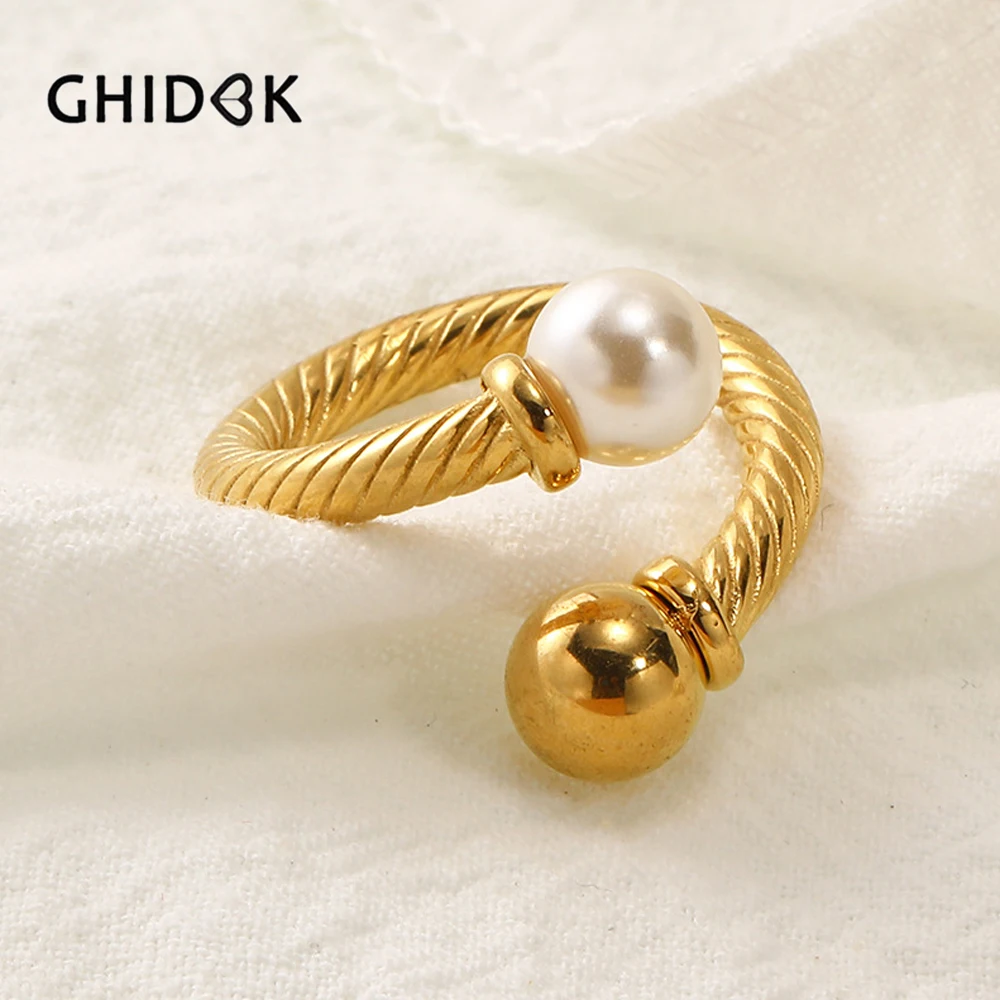 GHIDBK Stainless Steel Exquisite Round Zircon Simple and Fashionable Thin Ring for Women Retro Minimalist CZ Wedding Ring Jewelr