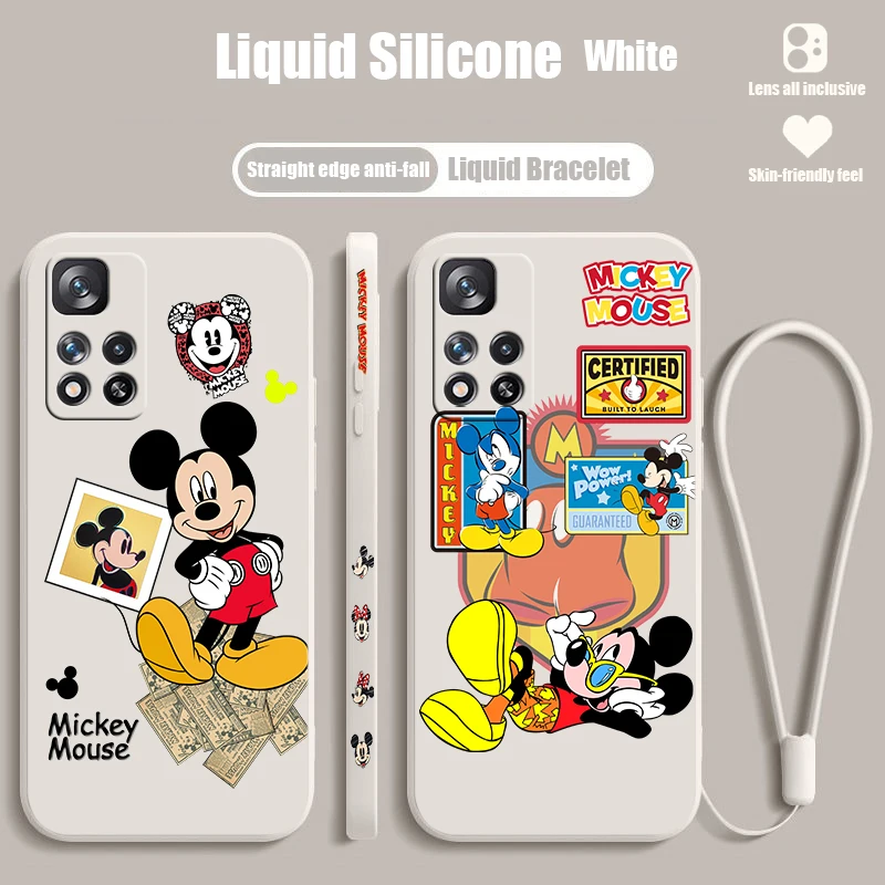 Mickey Mouse Movement For Xiaomi Redmi Note 12 11T 11S 11E 10S 10T 10 9S 9T 8 Pro Plus Lite Liquid Left Rope Phone Case