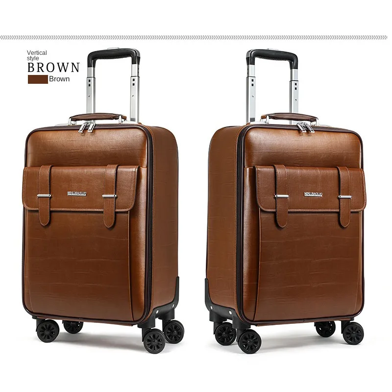 

Genuine Leather Suitcases on Wheels 16 20 Inch Cowhide Trolley Case Women abd Men Universal Wheel Business Boarding Suitcases