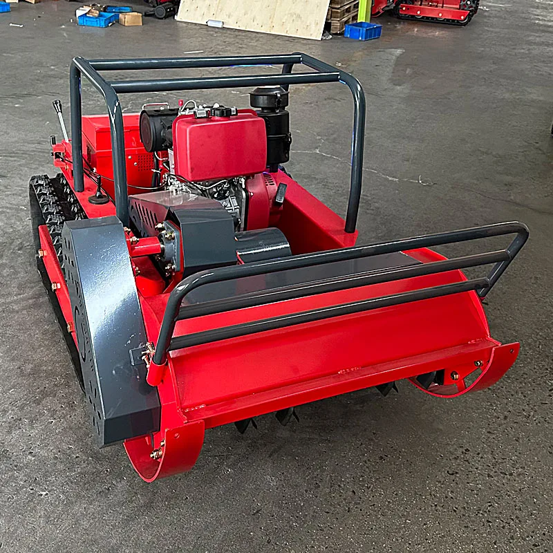 Customized, factory-direct, remote-controlled chain robot lawnmower with cordless drum tractor