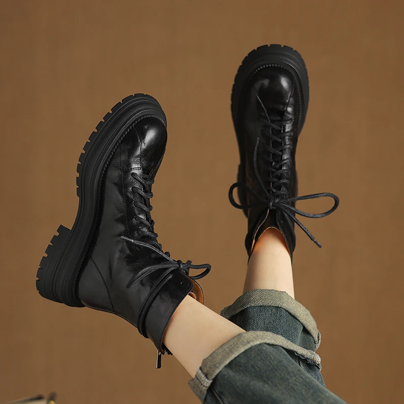 

Women Short Boots Ladies Platform Boots Back Zip Warm Winter Shoes Thick Heel Round Toe Retro Shoes Ladies Ankle Boots