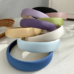 2022 Spring New Glossy Satin Headbands for Women multi-color Light Pink 3cm wide thick sponge plastic Pad Hair bands Wholesale