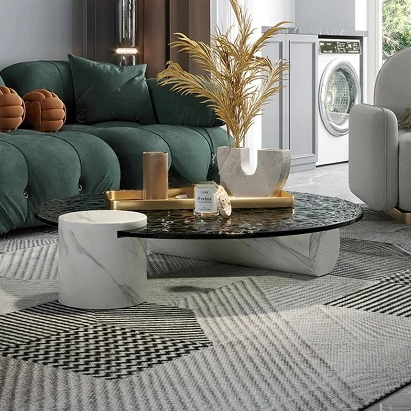 Water Ripple Tempered Glass Coffee Table Marble Modern Italian Minimalist Round Coffee Table