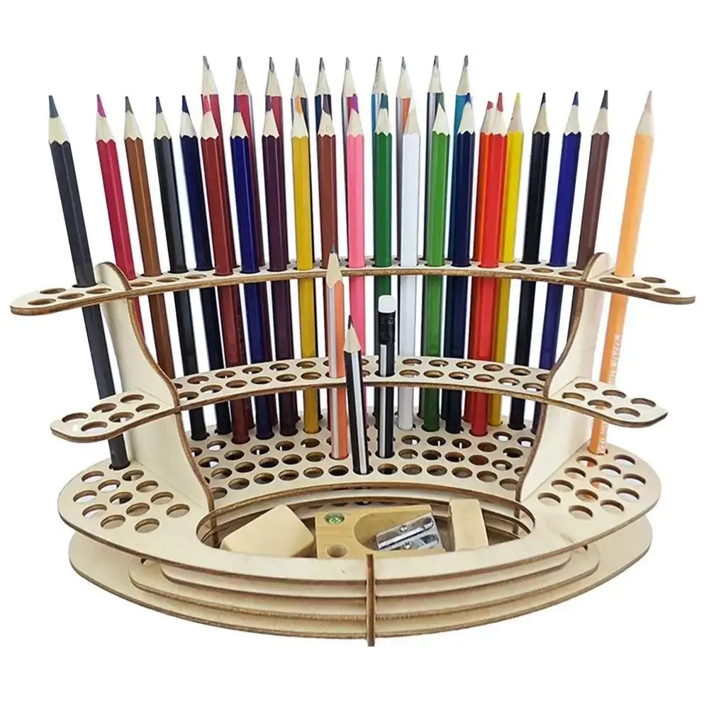 Wooden Desktop Painting Brush Holder Paint Brushes Holding Rack For Pens Wooden Brush Holder Holds 140 Brushes Colored Pencils