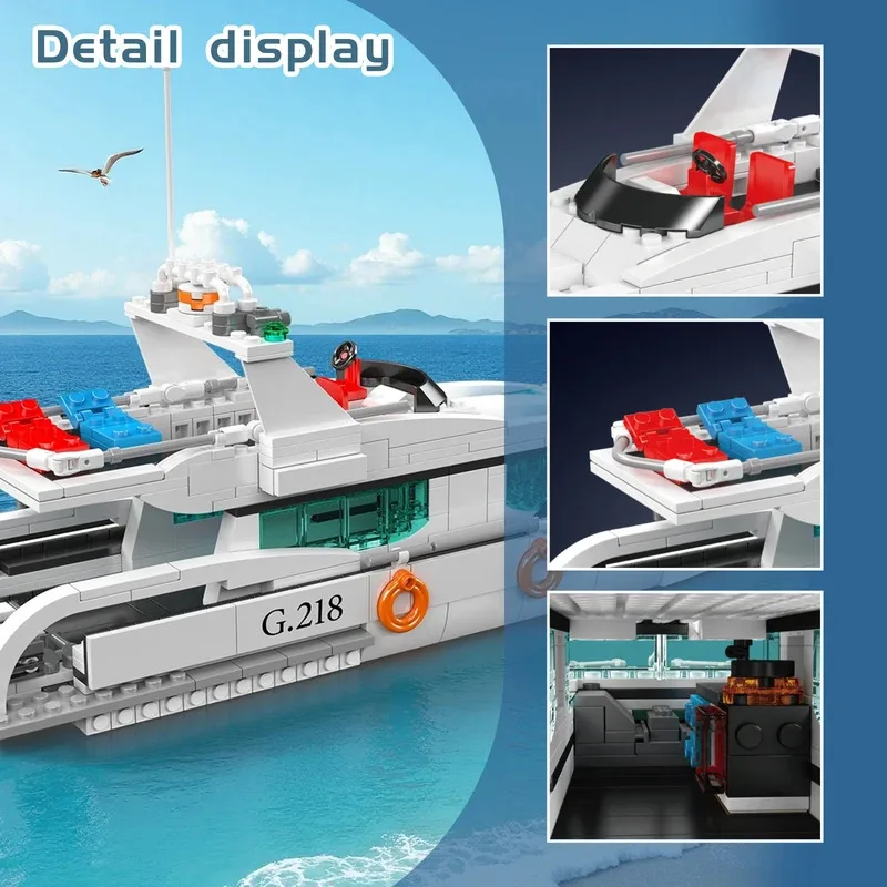 MOULDKING – ensemble de blocs de construction de maquettes de Yacht/bateau de pêche, Kit d'assemblage de briques techniques éducatives, cadeau pour enfants 10185 10218