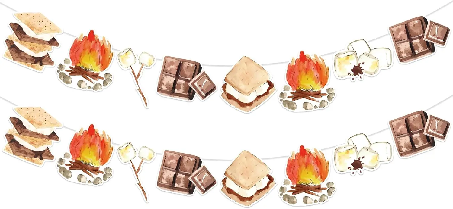 S’mores Party Decor 2Pcs S’mores Party Banners for Camping Campfire Camper Birthday Baby Shower Party Supplies