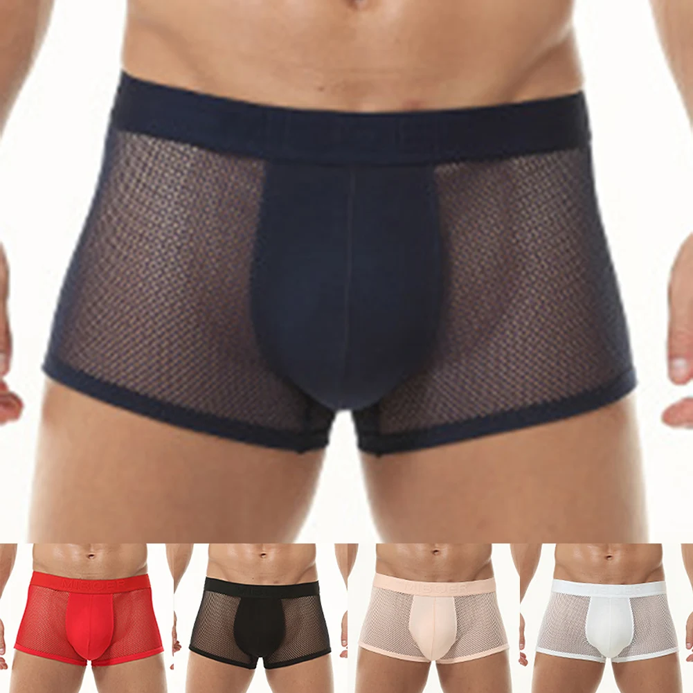 

Mens Brazilian Underwear Boxer Shorts Transparent Sexy Lingerie Ice Silk Low Waisted Ultra-Thin Pouch Underpants Men's Clothing