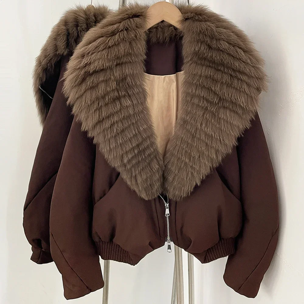 OFTBUY Kurze Reißverschluss-Pufferjacke für Damen, Neue Winter-Warmbekleidung, Daunenjacke mit Echtfuchspelzkragen, Naturpelz – Detail 14