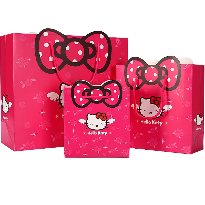 10Pcs Hello Kitty Birthday Party Decorations Cat Paper Gift Bag Handle Candy Box Baby Shower for Wedding Gift Box Packaging Bag