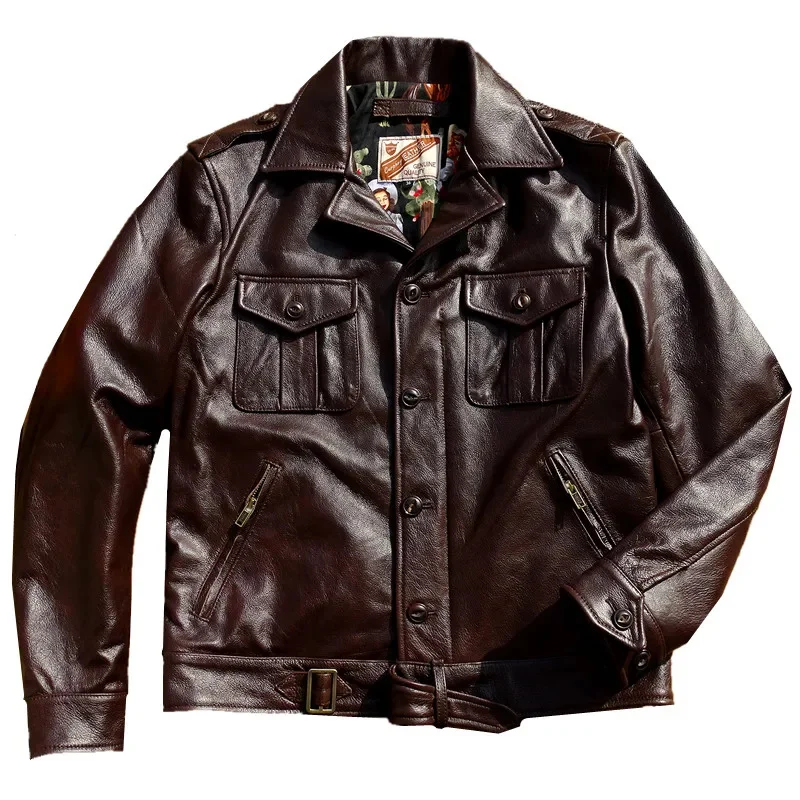 

Genuine Leather Flight Jacket for Men P37 Cowhide Slim Fit Military Style Autumn Winter Wear