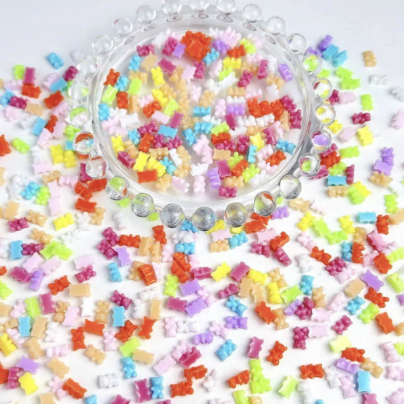 50pcs Resin Mini Bear Nail Charms Candy Bear Flatbacks Nail Art Decorations Kawaii Bears DIY Accessories Press On Nails Parts