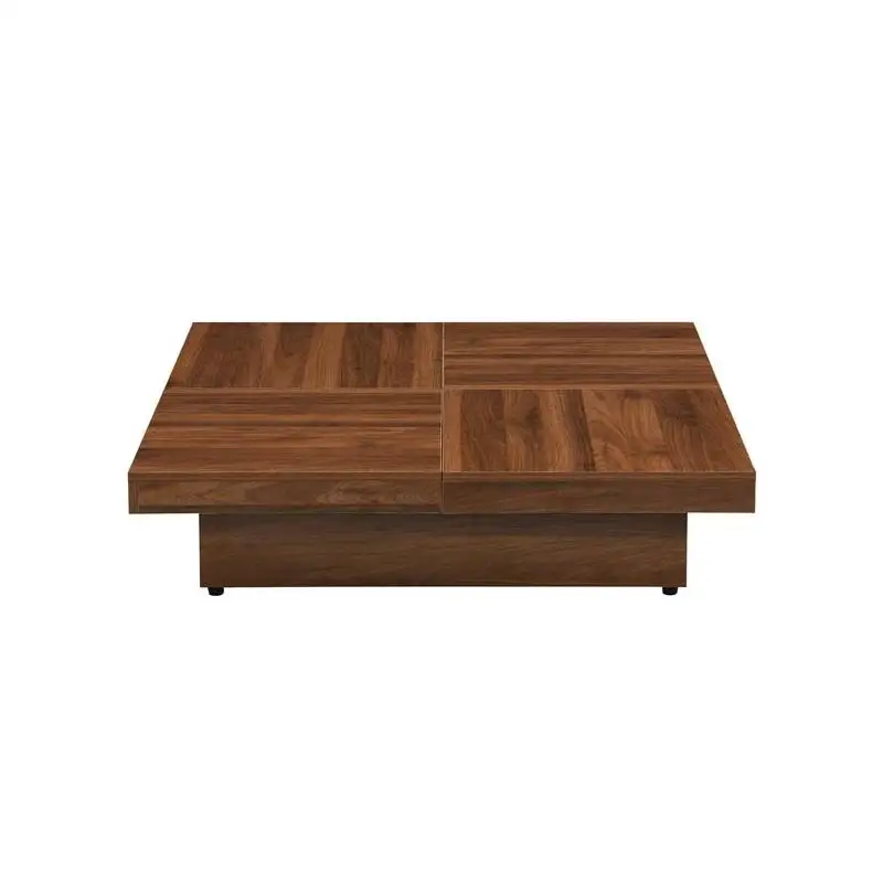 طاولة قهوة مربعة الشكل من الرخام مع سطح منزلق وتخزين بالجوز 39.4