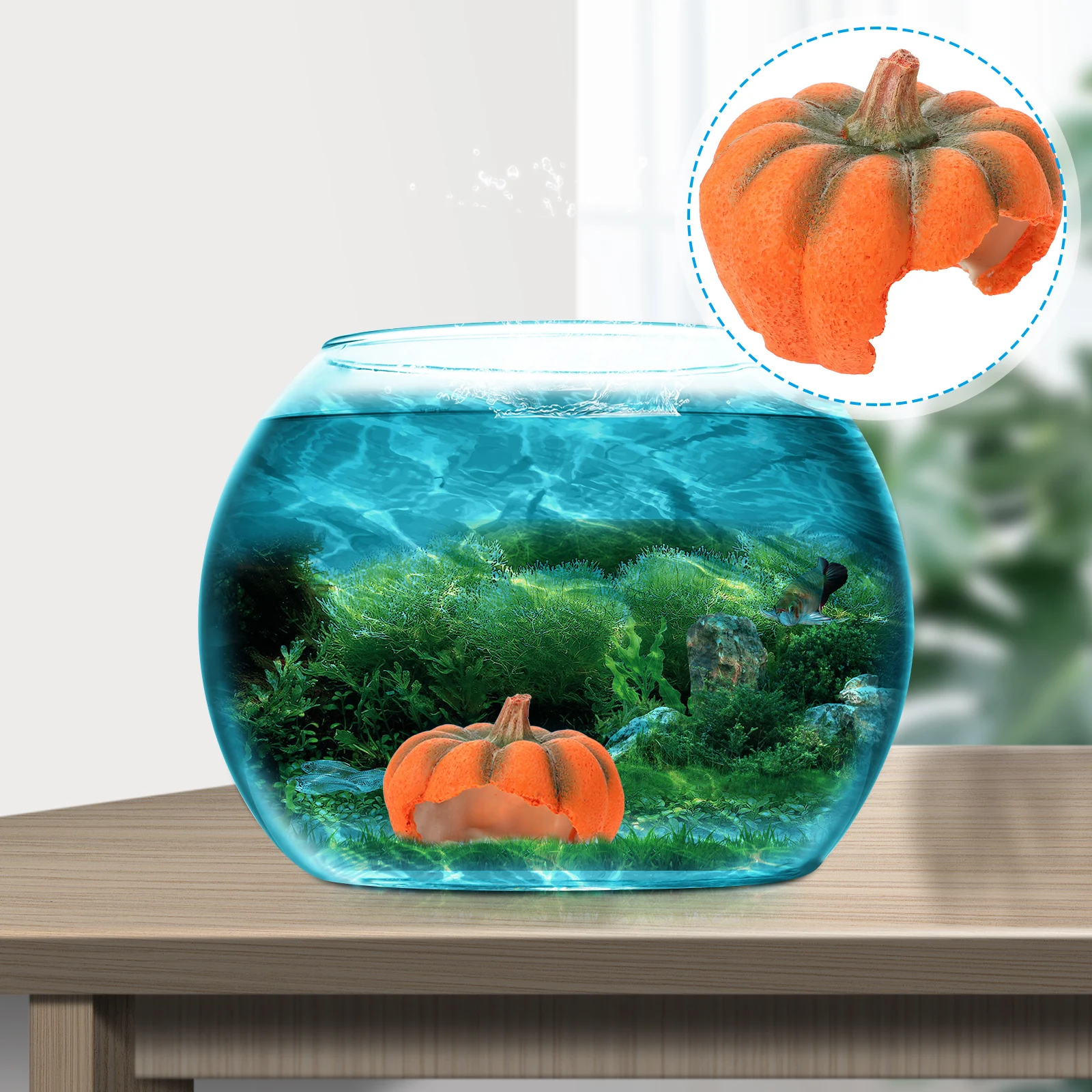 

Pumpkin Shaped Aquarium Decor Yellow Resin Fish Tank Cave for Shrimp Hideout Reptile Turtle Crab Habitat Underwater Landscape