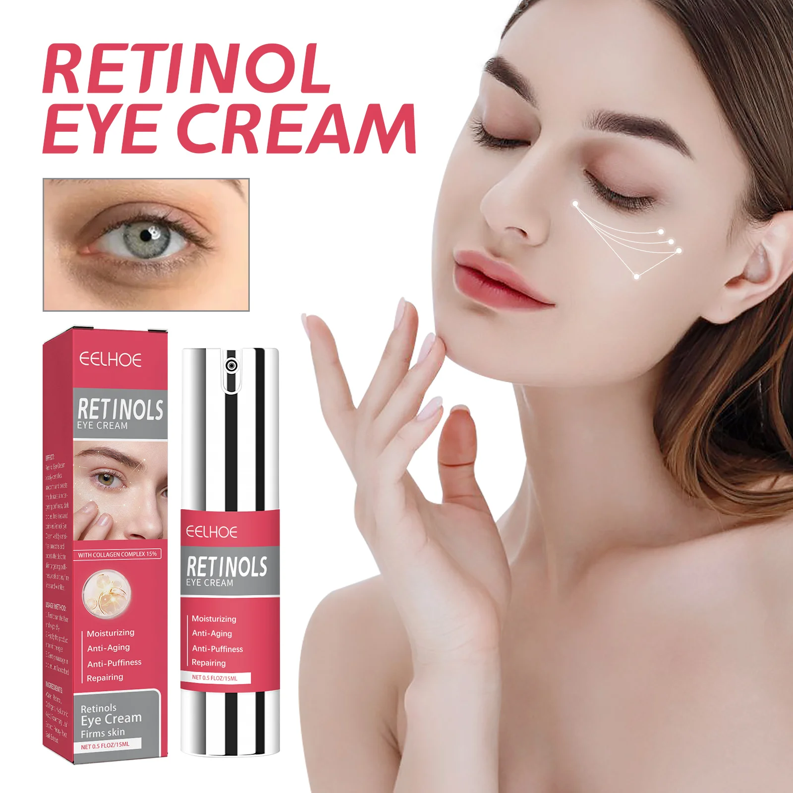 

EELHOE Retinol Eye Cream Eye Skin Moisturizing Care Fades Fine Lines Dark Circles Contains Retinol, Collagen, Hyaluronic Acid