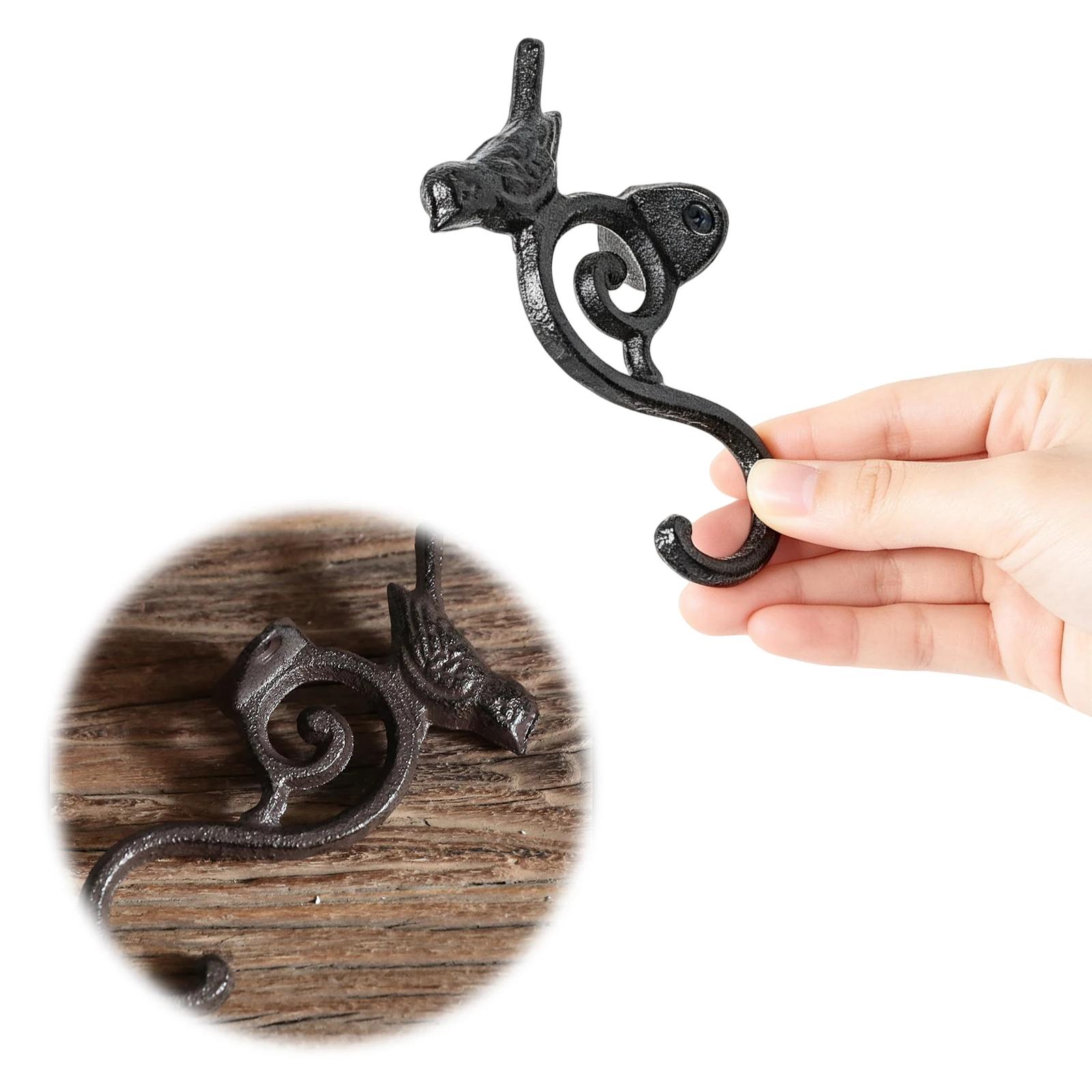 Cast Iron Rustic Bird Wall Hook Vintage Decorative Hanger for Entryway Garden Fence Outdoor Indoor Coat Key Hat Scarf