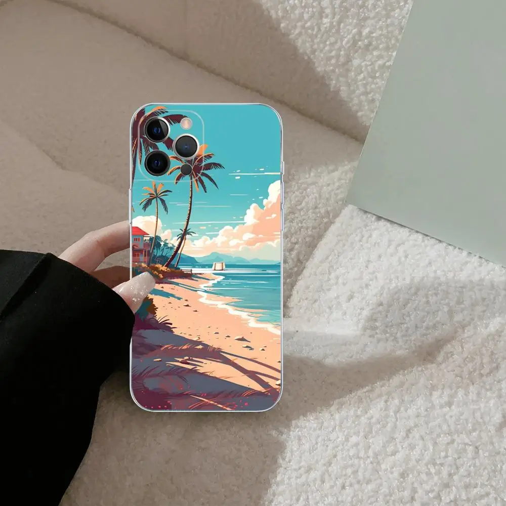 Art Aesthetic Beach Phone Case For iPhone 15 14 13 12 Mini 11 Pro XS Max X XR SE 6 7 8 Plus Soft Silicone Cover