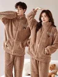 Couple Pajamas Set Winter Women Plush Sleeping Wear Printed With Animals New Two Piece Female Underwear men