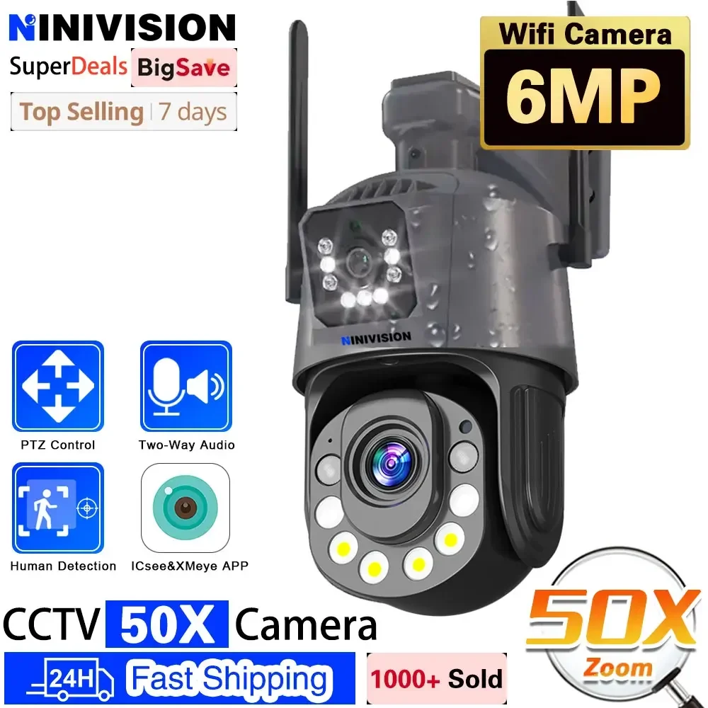 

6MP Dual Lens PTZ Wifi 4G SIM Card Camera Outdoor 30X 50X Optical Zoom Human Detection 200M Night Vision IP Cameras iCsee XMeye