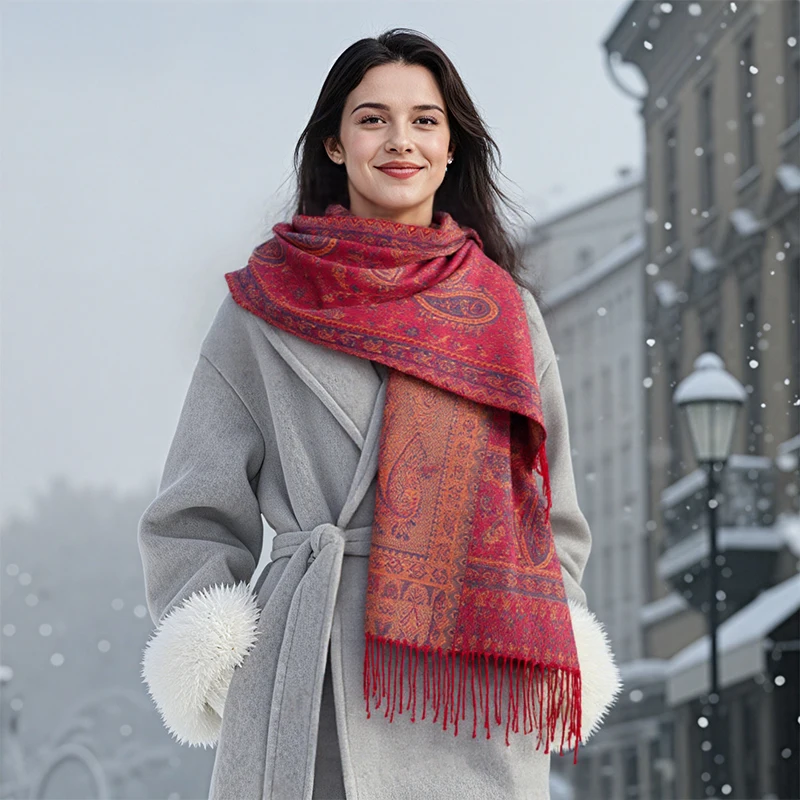 

New Fashion Winter Scarf Cashmere Scarf Women Pashmina Jacquard Design Floral Wrap Female Thick Blanket Soft Bufanda Shawl