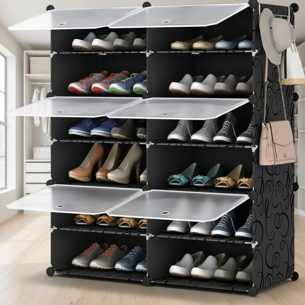 

6-Tier Shoe Rack Organizer, 24-Pair Storage Cabinet with Plastic Shelves for Closet Hallway Bedroom Entryway