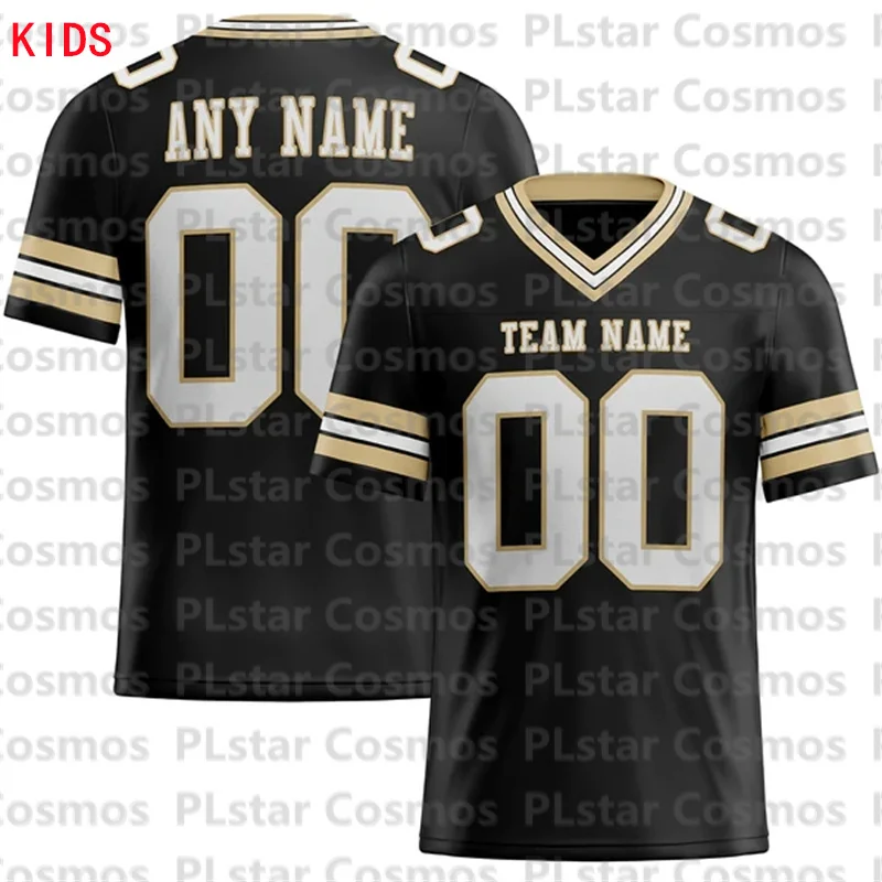 Custom Black White-Vegas Gold Mesh Football Jersey 3D Printed Kids Football Jersey Boys Tops Girl Tees