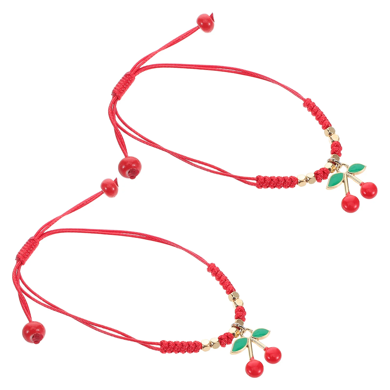 

2Pcs Handmade Woven Friendship Bracelet Strawberry Cherry Adjustable Rope Cute Fruit Design for Girls Sisters Daily Party