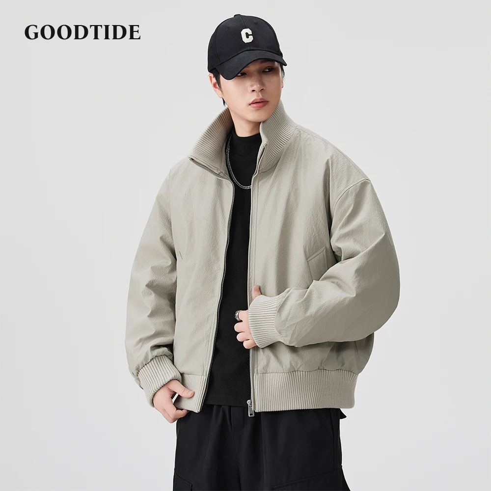 

Fashion Men's Casual Zip - Up Faux Leather Bomber Jacket 2025 Winter New Stand Collar and Ribbed Hem Loose Fit Design Warm Top
