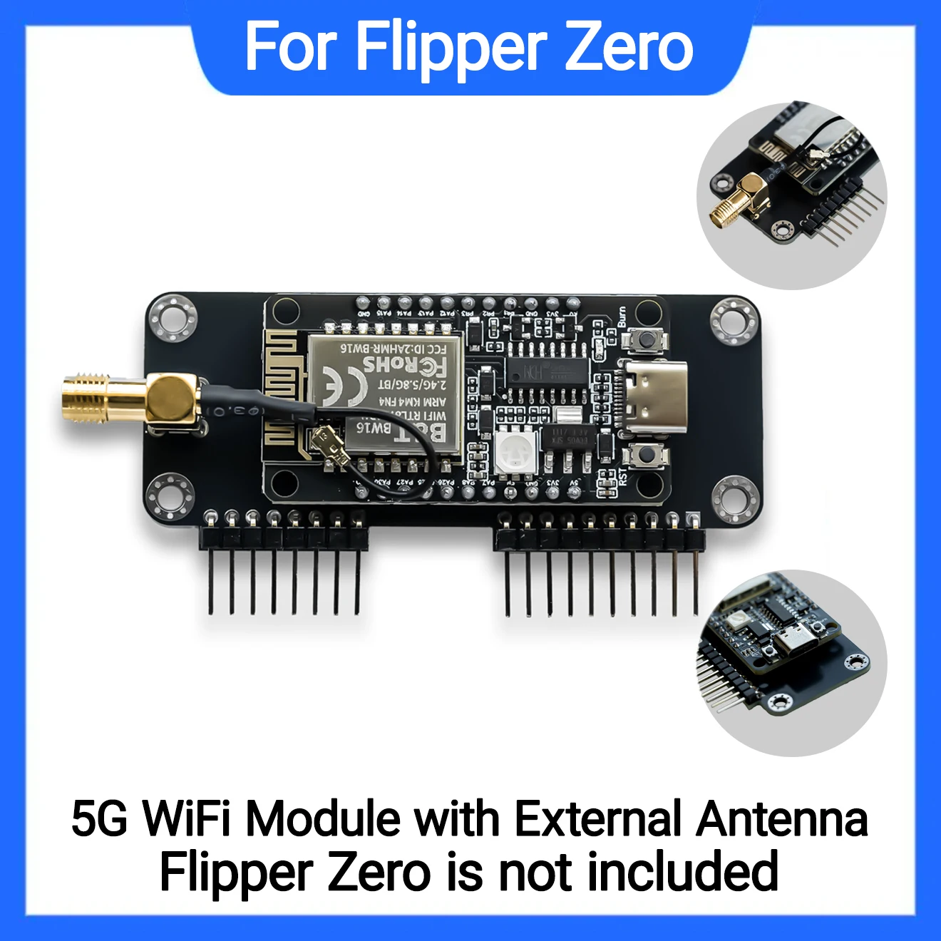 

Двухдиапазонная Wi-Fi-устройство Flipper Zero 5 ГГц/2,4 ГГц — прошивка с предварительной нагрузкой, модуль GPIO RTL8720DN (BW16) с внешним высокоместным корпусом 8 дБи