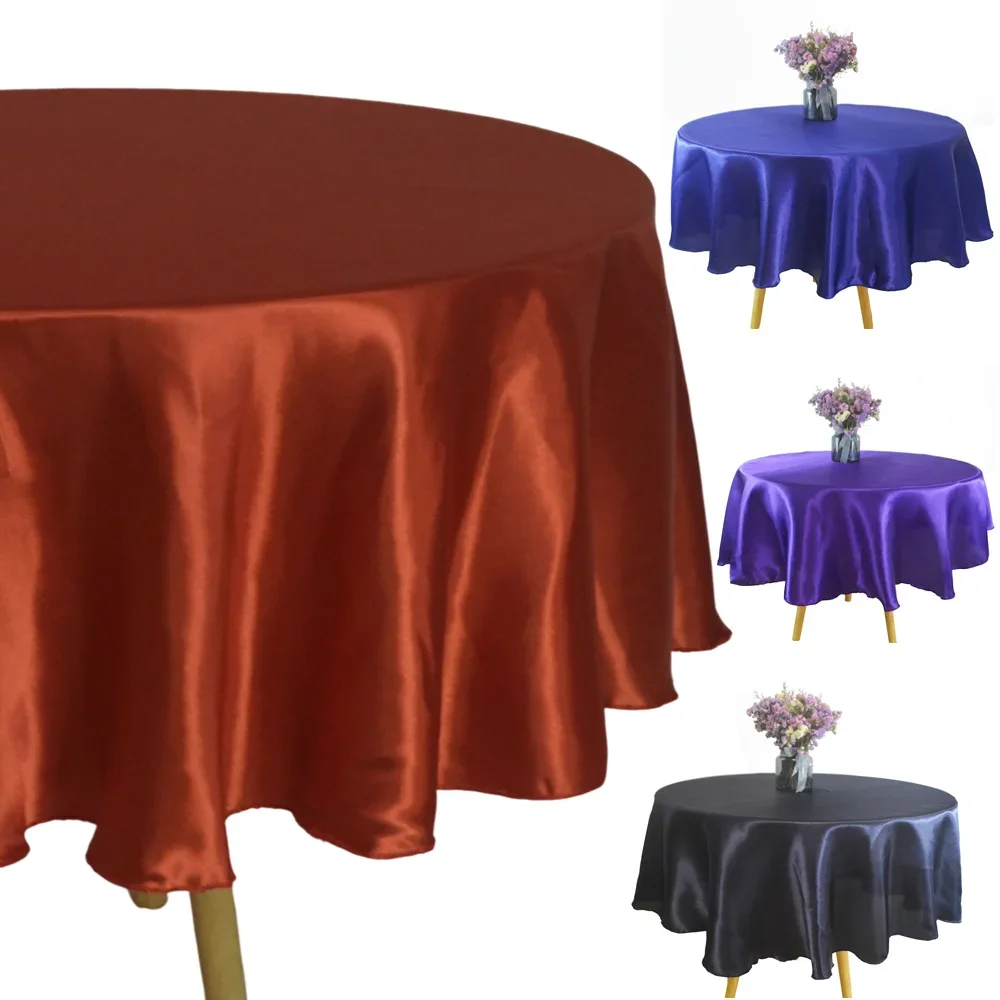 Round 145-335cm Shiny Satin Tablecloths Overlays For Wedding Mariage Party Decoration Restaurant Dining Coffe Table Cloth