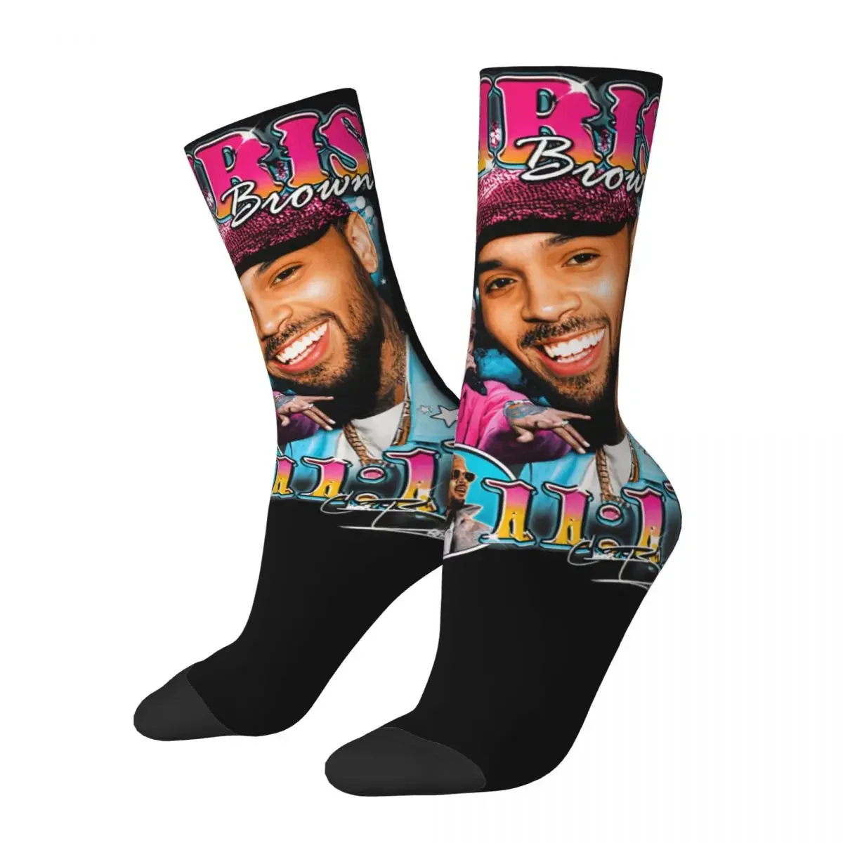 Crazy Design 2024 Chris Brown 11 Tour Theme Design Basketball Socks All Season HipHop Homage Cute Middle Tube Socks Non-slip