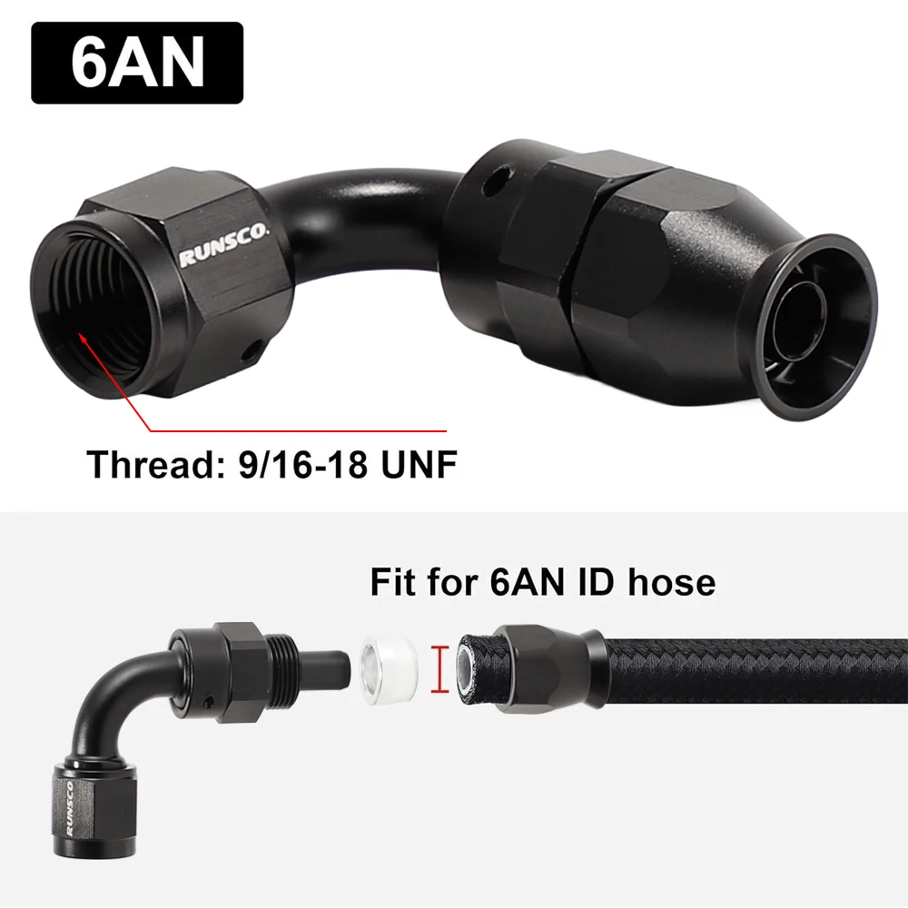 Runsco -6 AN PTFE Hose Swivel Fittings Adapter Aluminum Connector Black AN6 view 2