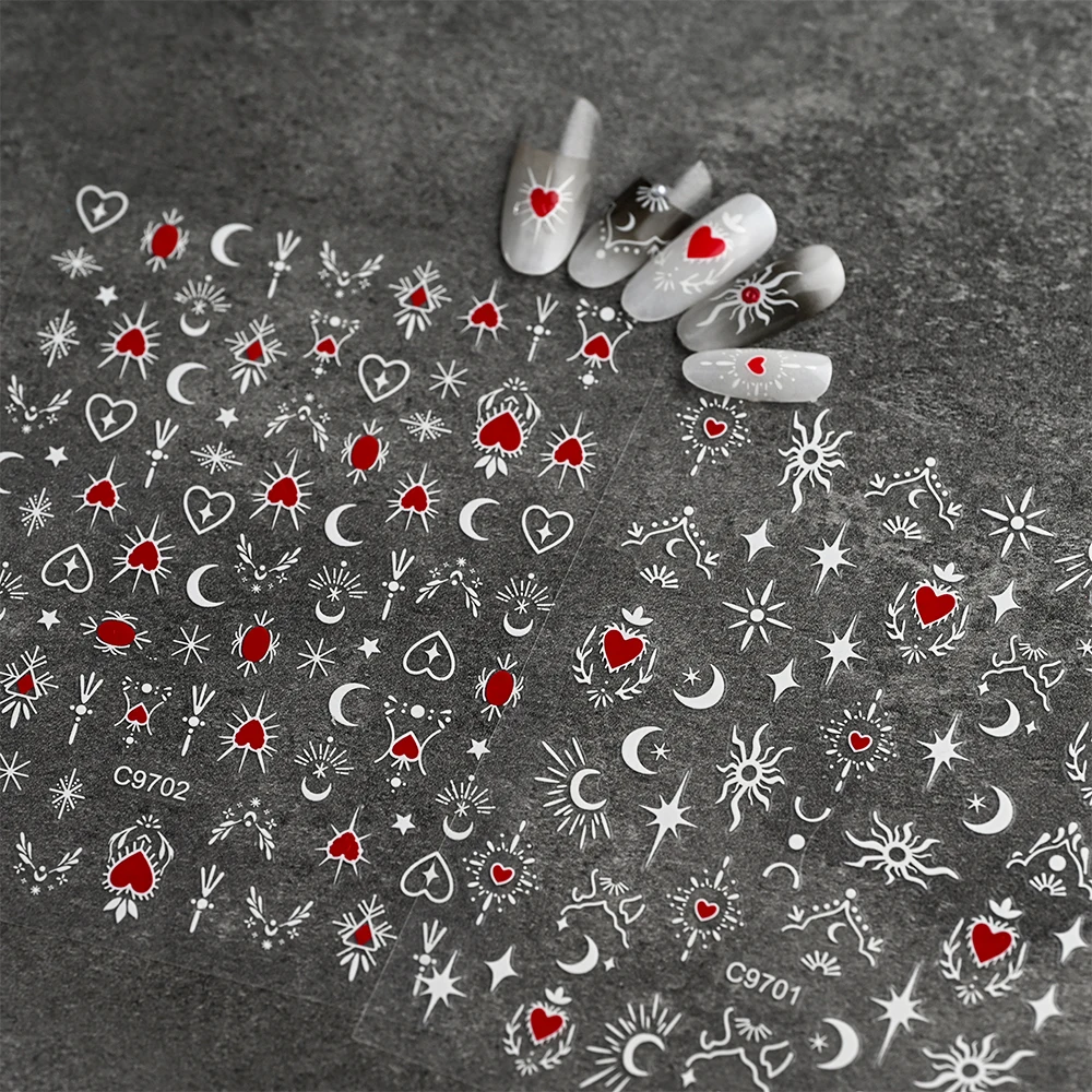 8 pièces/ensemble 3D bronzant argent coeur ongles autocollants métal Starlight lune soleil holographique ongles curseur Y2K Nail Art décalcomanie manucure Acc