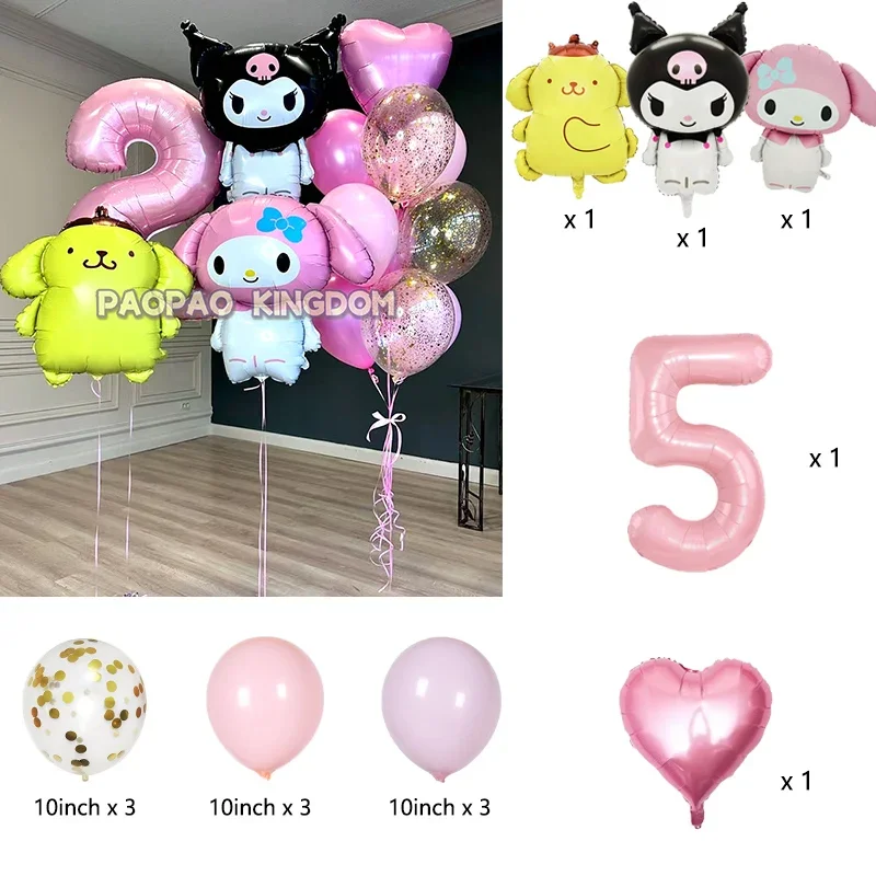 Cartoon Kuromi My Melody Themen-Folienballons Set Latexballons Kindergeburtstagsparty Dekoration Zahlenballon Globos – Detail 8