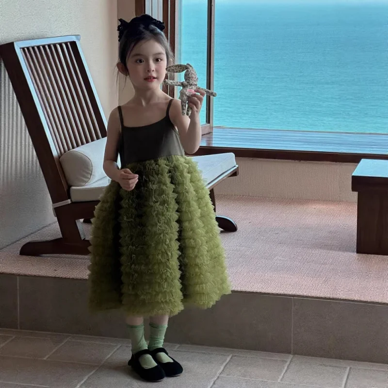 

Girls' Dress26Summer new style children's Korean-style super cute suspender puffy dress for girls, elegant formal tulle dress