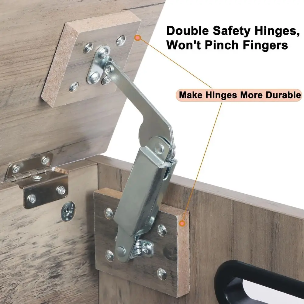 Großer Aufbewahrungsbehälter aus Holz mit 2 Sicherheitsscharnieren, graue Schuhbank im Eingangsbereich für Wohnzimmer und Schlafzimmer