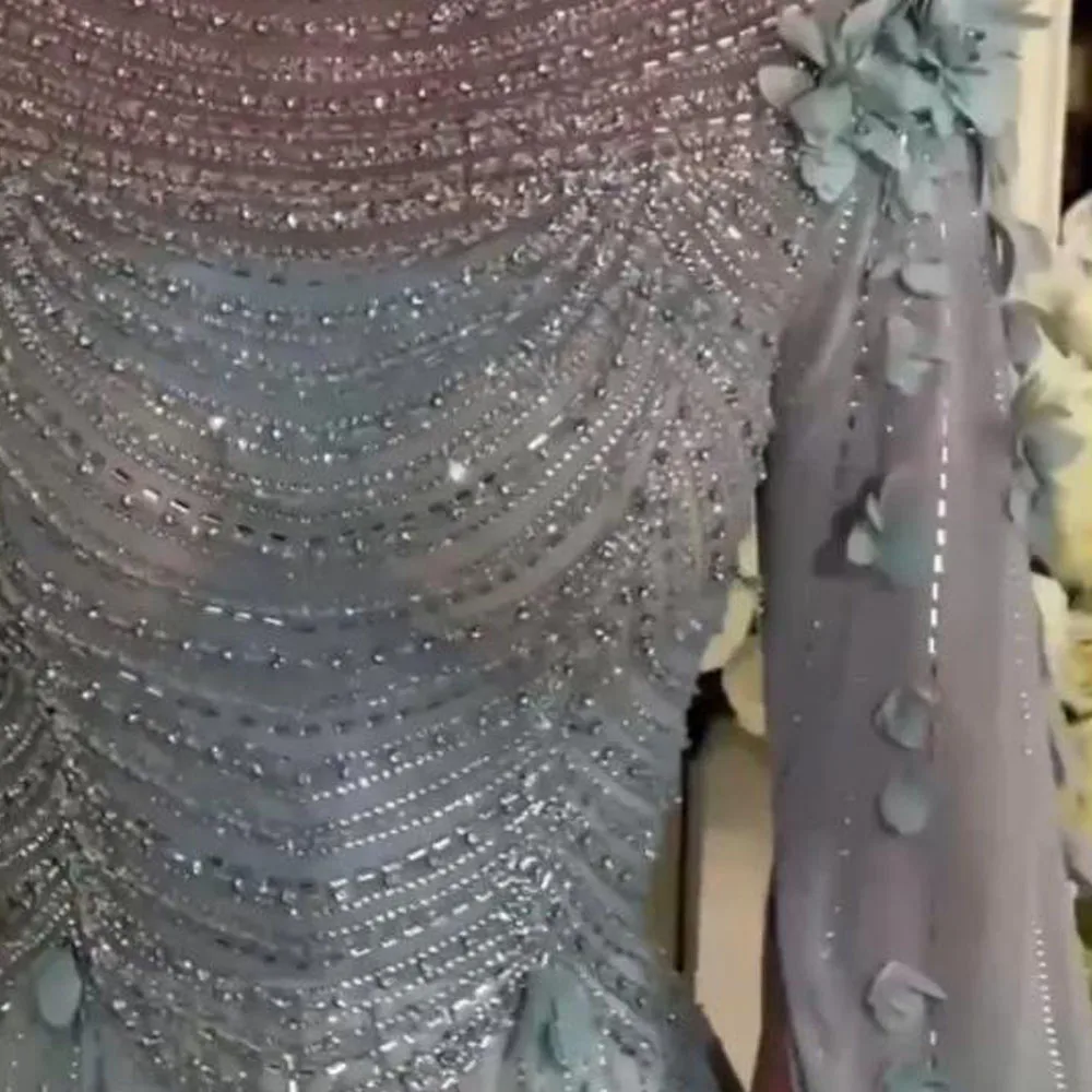Customized Luxury Evening Dresses with Cape Sleeve Beading Top A Line Chiffon Dress Rhinestones Arabic Dubai Formal Gown