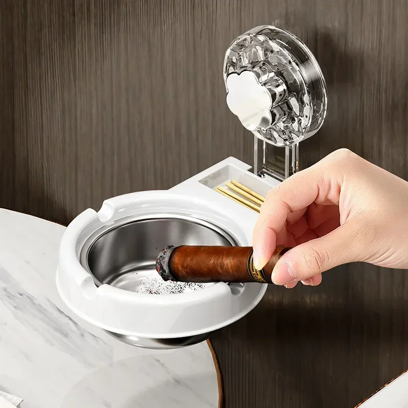 Hot Suction Cup Toilet Ashtray Wall Mounted Non Perforated High-end Stainless Steel Ashtray for Household Toilets and Bathrooms