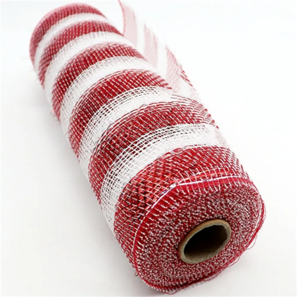 1pc Decor Mesh Red And White Candy Cane Themed Tree Wreath Staircase Ribbon Packaging Holiday Home Decor Garden Decor